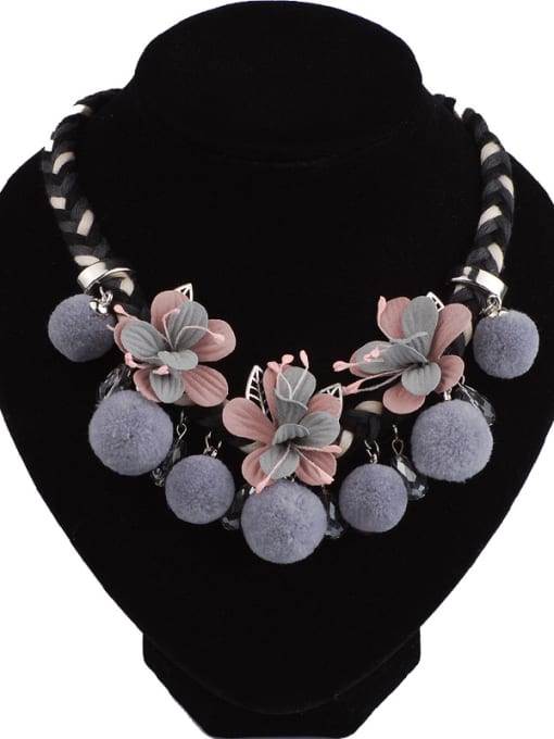 2 Retro style Colorful Pompon Cloth Flowers Woven Necklace