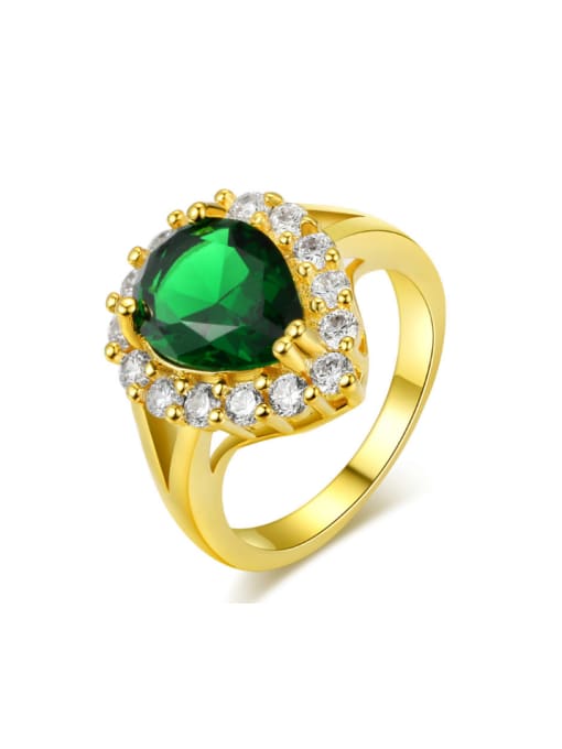 Green  8# Water Drop Delicate Noble Fashion Ring with Zircon