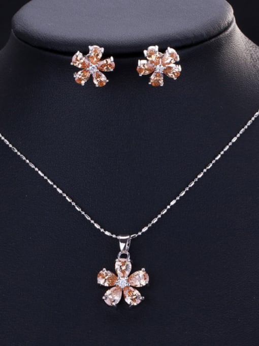 Champagne Classic flower Zircon Earrings Necklace set (multi color optional)