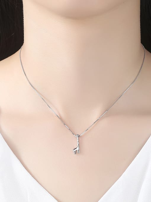 CCUI 925 Sterling Silver With Platinum Plated Simplistic Long Deer  Necklaces 2