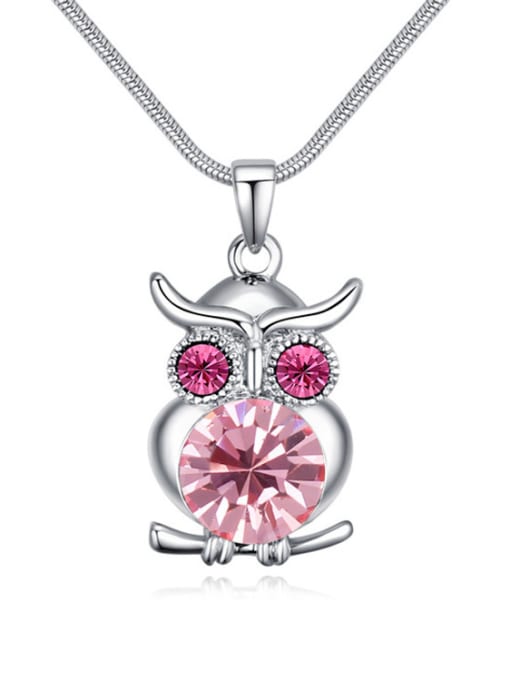 pink Personalized Owl Pendant Cubic austrian Crystals Alloy Necklace