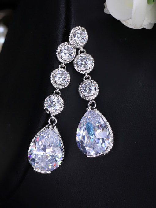 L.WIN Water Drop AAA Zircons White and Gold Plated Drop Earrings 3