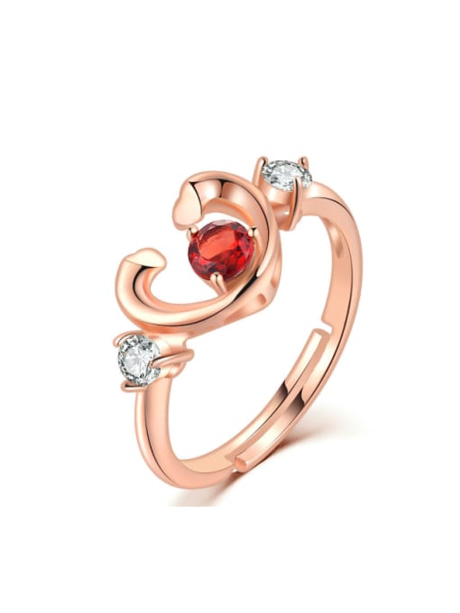 Rose Gold plated Heart-shape Natural Garnet Opening Ring