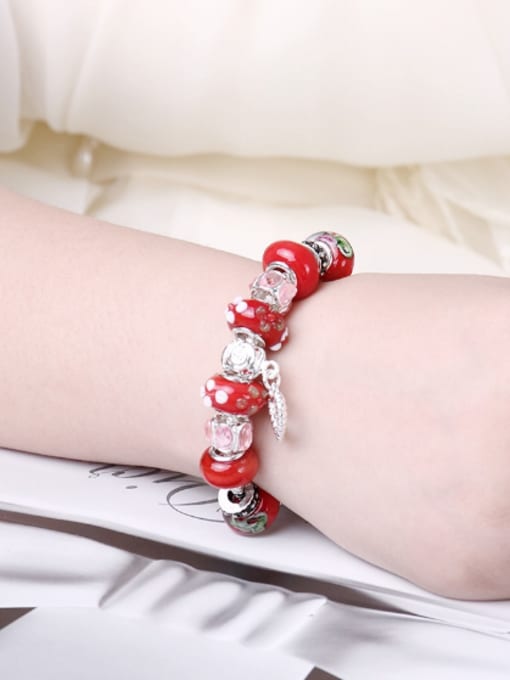OUXI Fashion Oblate Red Beads Bracelet 1