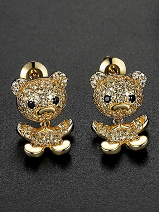 white-T03H23 Copper With Gold Plated Delicate Animal Bear Drop Earrings
