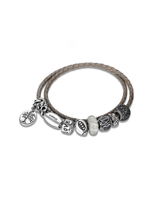 Ronaldo Delicate Oval Shaped Silver Plated Leather Bracelet 0