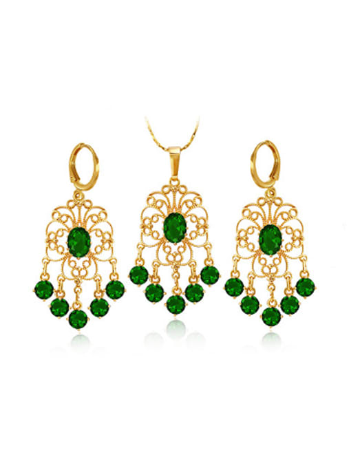 green Retro style Zircon Two Pieces Jewelry Set