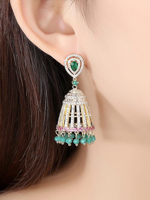 BLING SU Copper With Gold Plated Ethnic Color Wind Chimes Chandelier Earrings 1