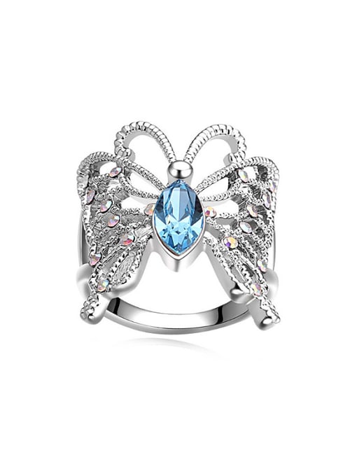 blue Exaggerated austrian Crystals Butterfly Alloy Ring