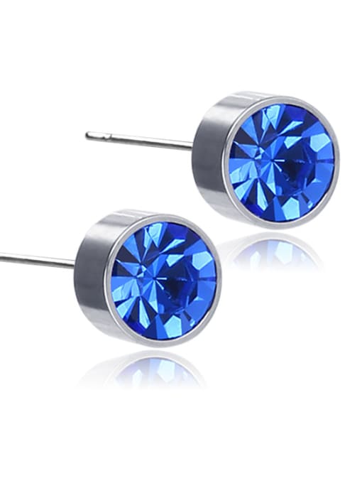 Titanium Needle Blue Diamond Stainless Steel With Silver Plated Simplistic Geometric Stud Earrings