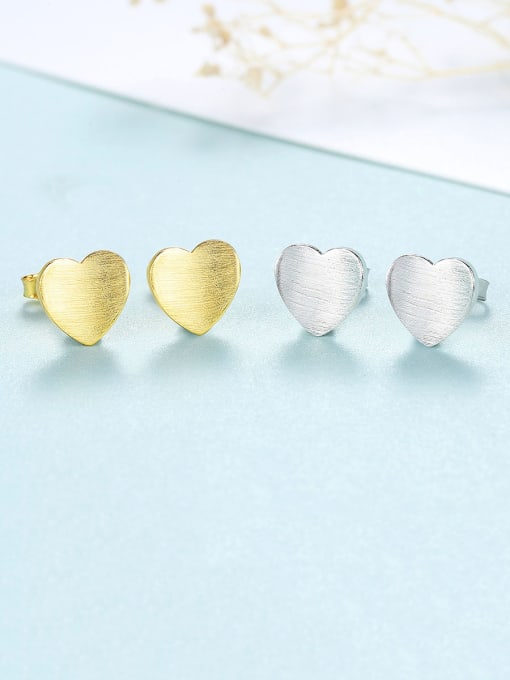 CCUI 925 Sterling Silver With Smooth  Simplistic Heart Stud Earrings 2