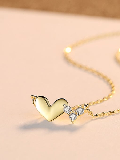 gold 925 Sterling Silver With Cubic Zirconia Cute Heart Locket Necklace