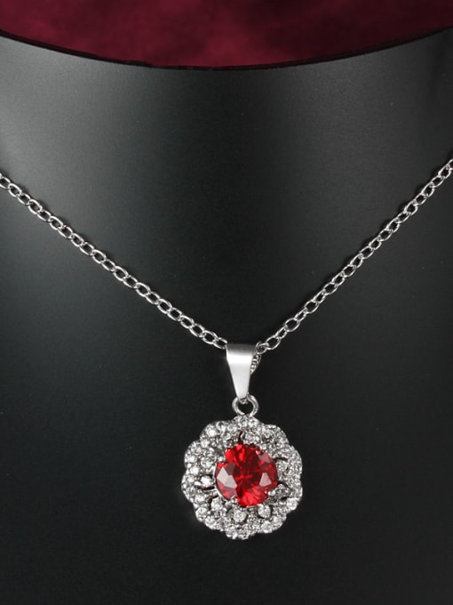 SANTIAGO Red 18K Platinum Plated Flower Shaped Zircon Necklace 2