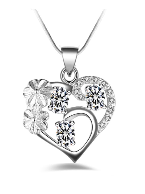 White Fashion Hollow Heart Flowers Zirconias Pendant Copper Necklace
