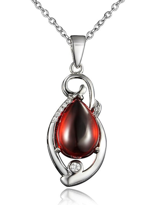 white gold Red Water Drop Shaped 18K Gold Plated Opal Necklace