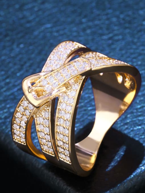 Golden Copper With  Cubic Zirconia Fashion Geometric Rings
