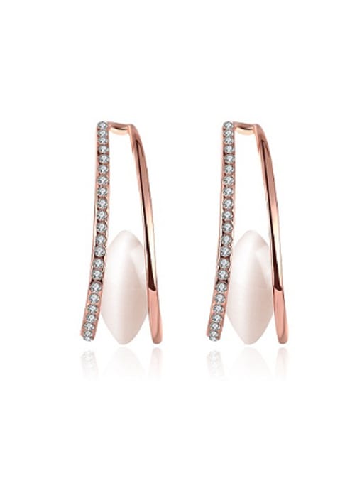 Rose Gold Simple Opal Stone Zircon Stud Earrings