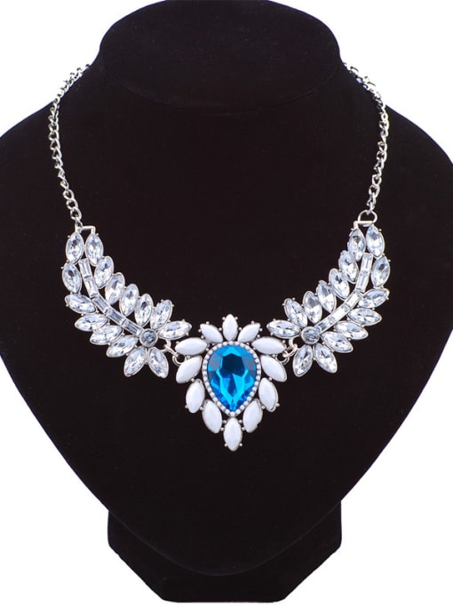 Blue Fashion Shiny Stones Wheat-shaped Alloy Necklace