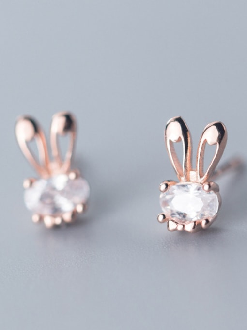 Rosh 925 Sterling Silver With Rose Gold Plated Cute Rabbit Stud Earrings 1