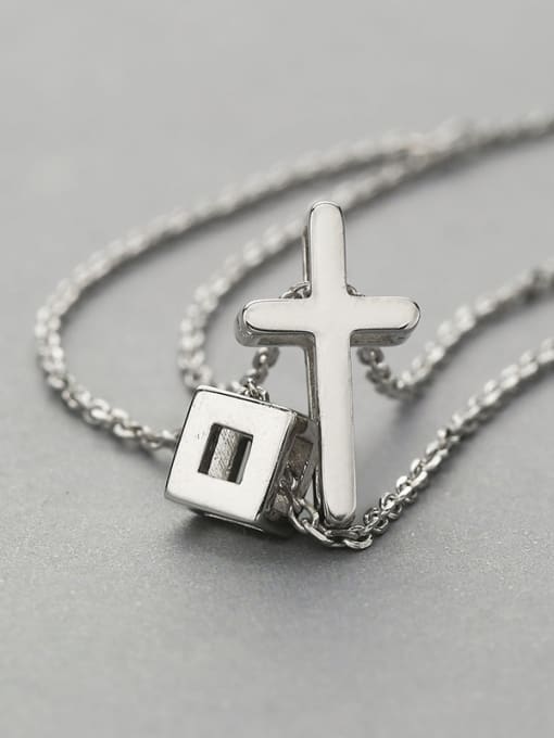 One Silver Double Layer Chain Cross Necklace 3