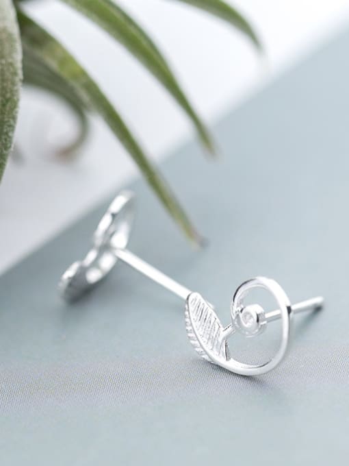 Rosh All-match Leaf Shaped S925 Silver Women Stud Earrings 1