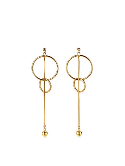 CONG Temperament Double Round Shaped Gold Plated Titanium Drop Earrings 0