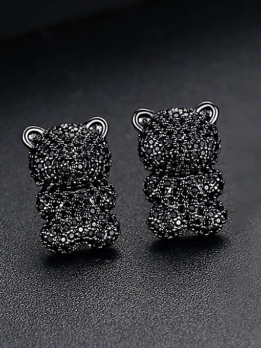 Black- Copper With Cubic Zirconia  Fashion Animal Bear Cluster Earrings