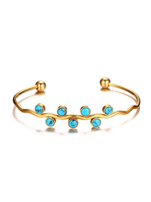 CONG Fresh Gold Plated Letter C Shaped Turquoise Bangle 0