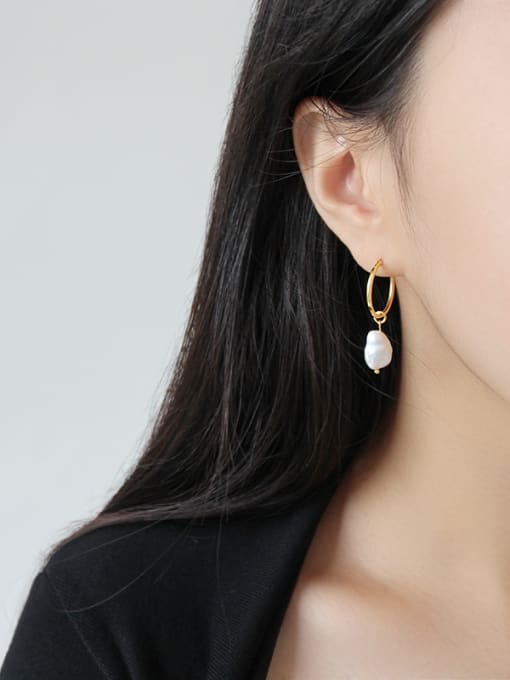 DAKA Sterling Silver simple geometric Baroque Freshwater Pearl Earrings 1