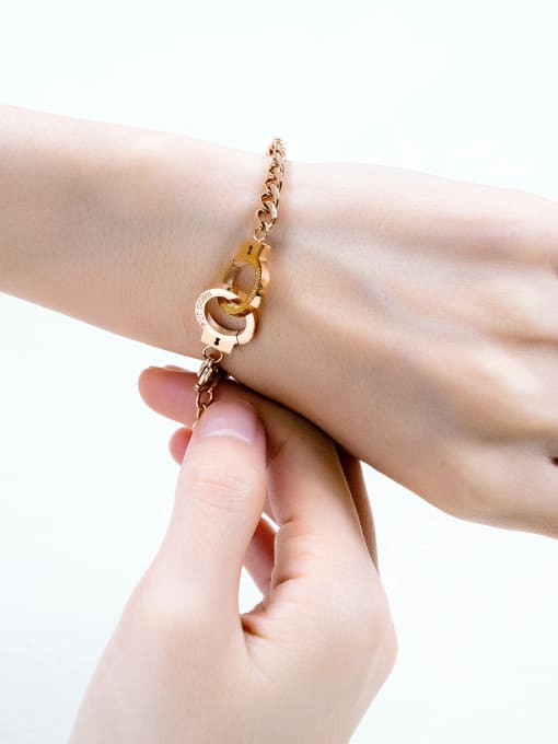Open Sky Titanium With Rose Gold Plated Simplistic Handcuffs  Chain Bracelets 1