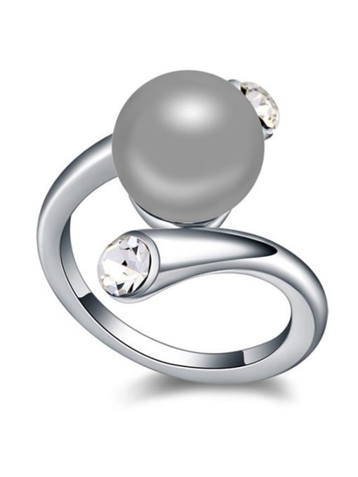 QIANZI Fashion Imitation Pearl White austrian Crystals Alloy Ring 2