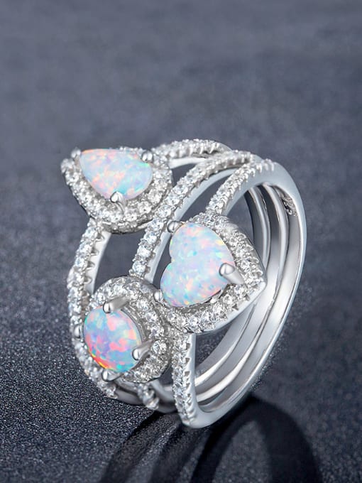 UNIENO Heart Opal Stone Stacking Ring