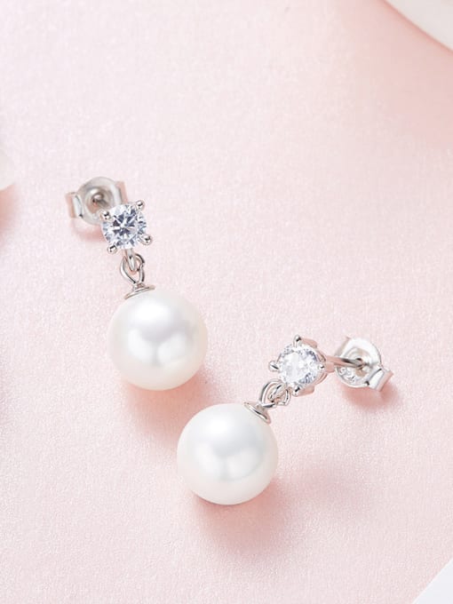CEIDAI Fashion White Artificial Pearl Cubic Zircon 925 Silver Stud Earrings 3