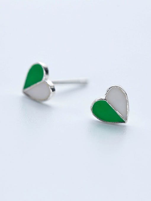Rosh Elegant Green Heart Shaped S925 Silver Glue Stud Earrings 0