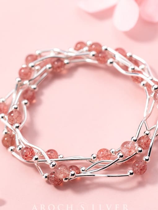 Rosh S925 silver bracelet female wind fashion five circles strawberry crystal bracelet temperament sweet light bead hand S2458 0