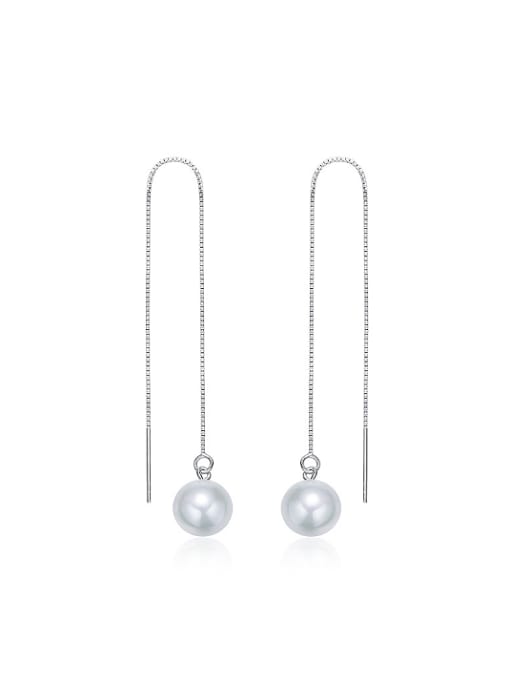 CEIDAI Simple White Artificial Pearl 925 Silver Line Earrings 0