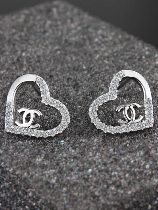 SANTIAGO Fashion Hollow Heart Tiny Cubic Zirconias 925 Silver Stud Earrings 3