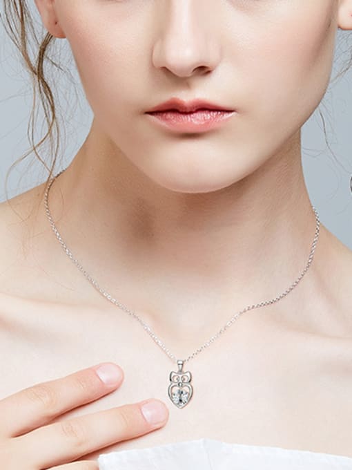 CEIDAI Simple Cubic austrian Crystal Little Owl Pendant 925 Silver Necklace 1