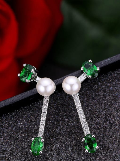 Ya Heng Fashionable Geometric Shaped Pearls Zircons Stud Earrings 3