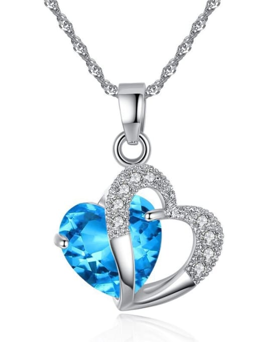 Blue Fashion Heart Zircon Pendant Copper Necklace