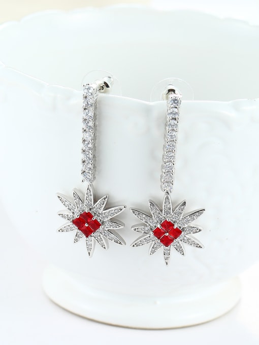 Red Fashion Cubic Zirconias Copper Flowery Drop Earrings