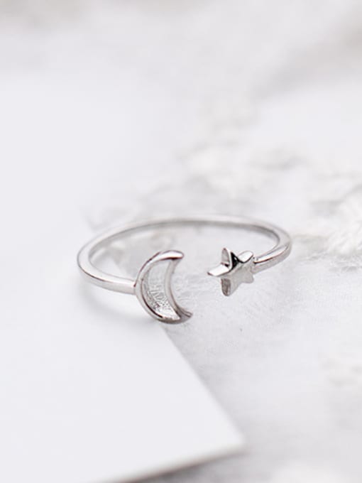 Rosh Elegant Open Design Moon And Star Shaped S925 Silver Ring 0