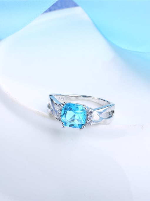 Platinum Elegant Blue Square Shaped Zircon Copper Ring