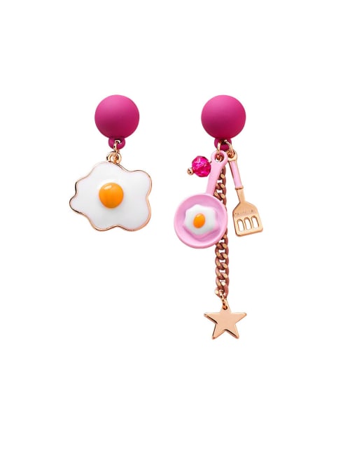 B Rose red Alloy With Enamel  Fashion Asymmetry Poached Egg Star Sassel Drop Earrings