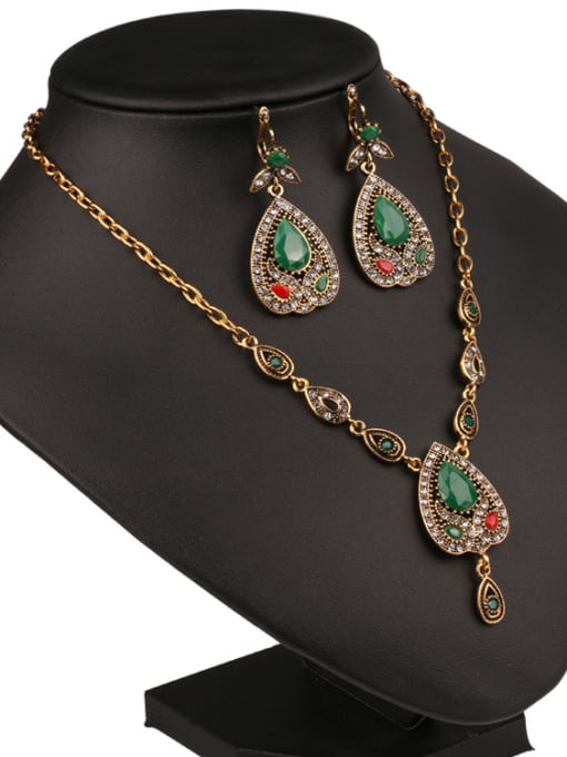 Gujin Ethnic style Water Drop shaped Resin stones Alloy Two Pieces Jewelry Set 3