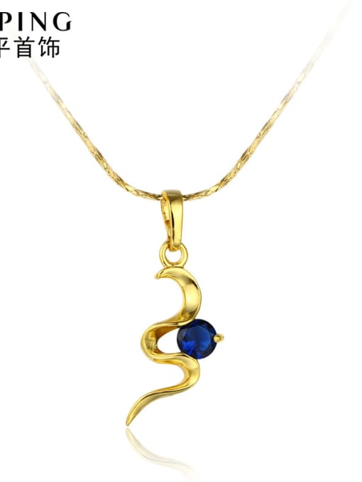 Blue Copper Alloy 23K Gold Plated Fashion Gemstone Necklace