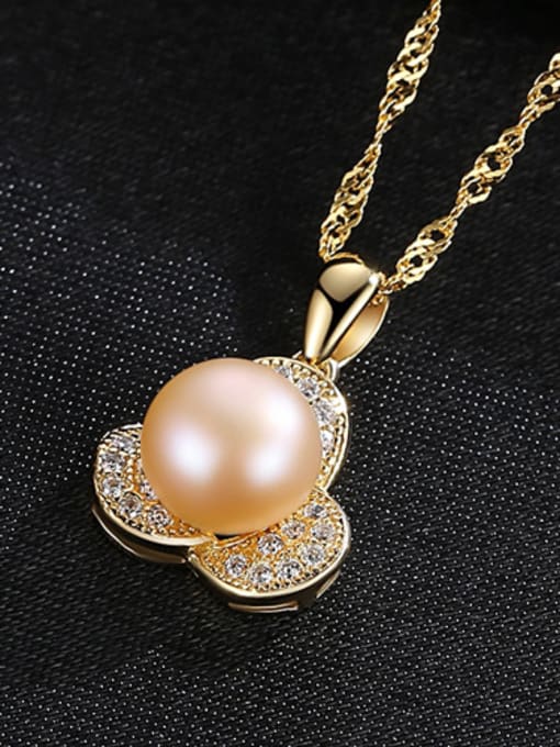 Pink Sterling silver plated 18K-gold 7-7.5mm natural pearl necklace