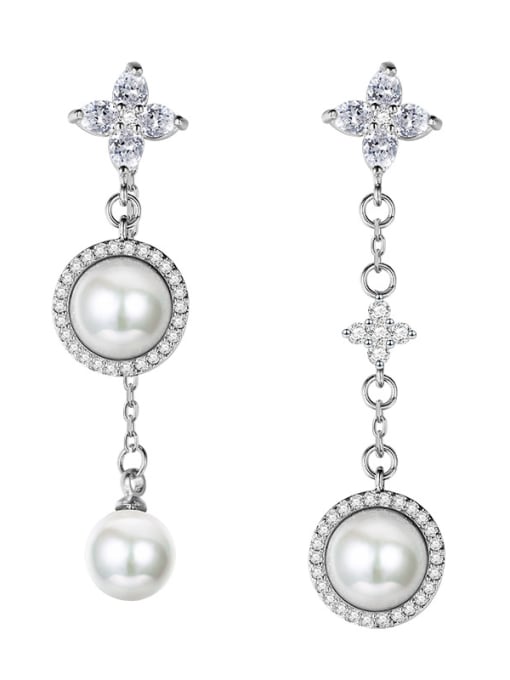 ALI Micro-inlaid zircon  imitation pearl asymmetrical earrings 0