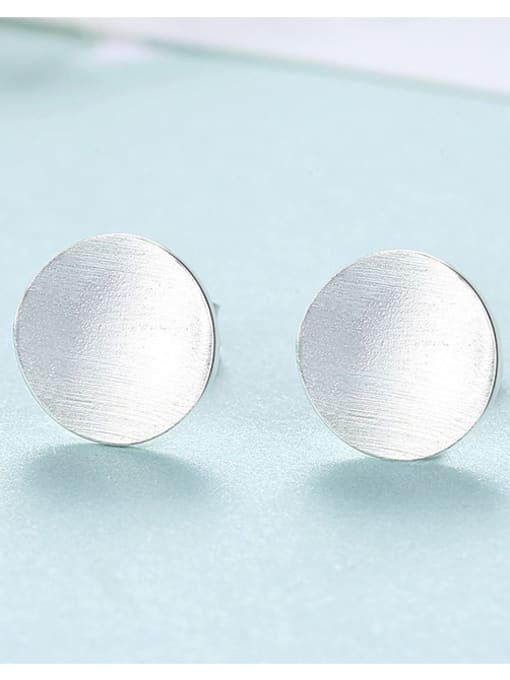 Platinum 925 Sterling Silver With Smooth Simplistic Round Stud Earrings