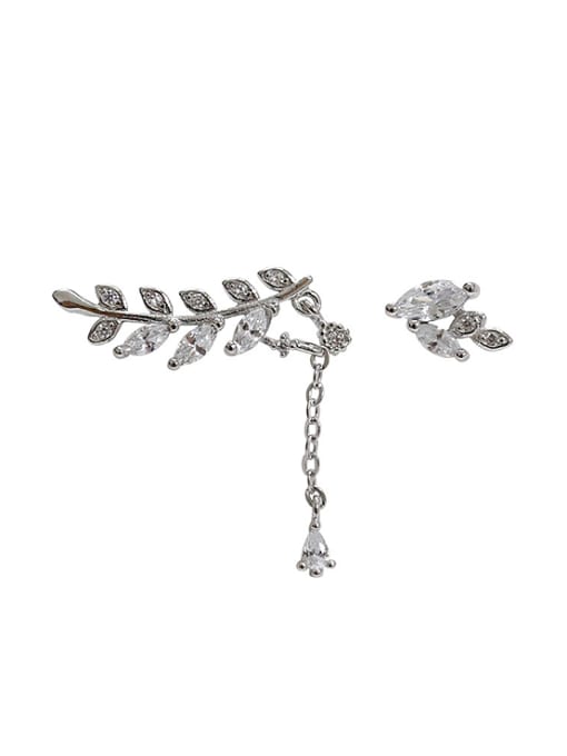 DAKA Fashion Asymmetrical Leaves Marquise Zircon Silver Stud Earrings 0